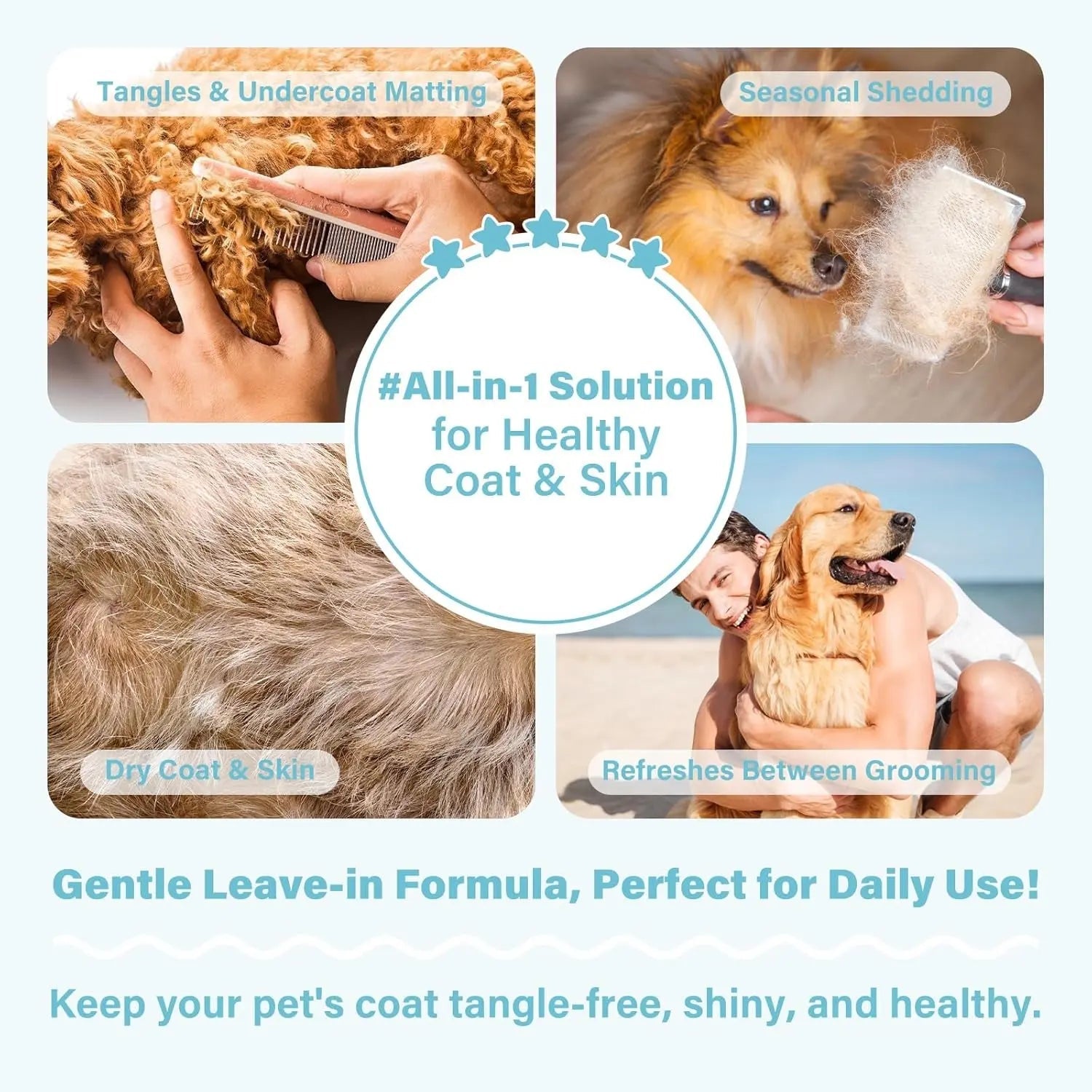 Dog Detangler & Dematting Spray Leave-In Conditioner 3.38oz Jojoba Oil 2 Scent