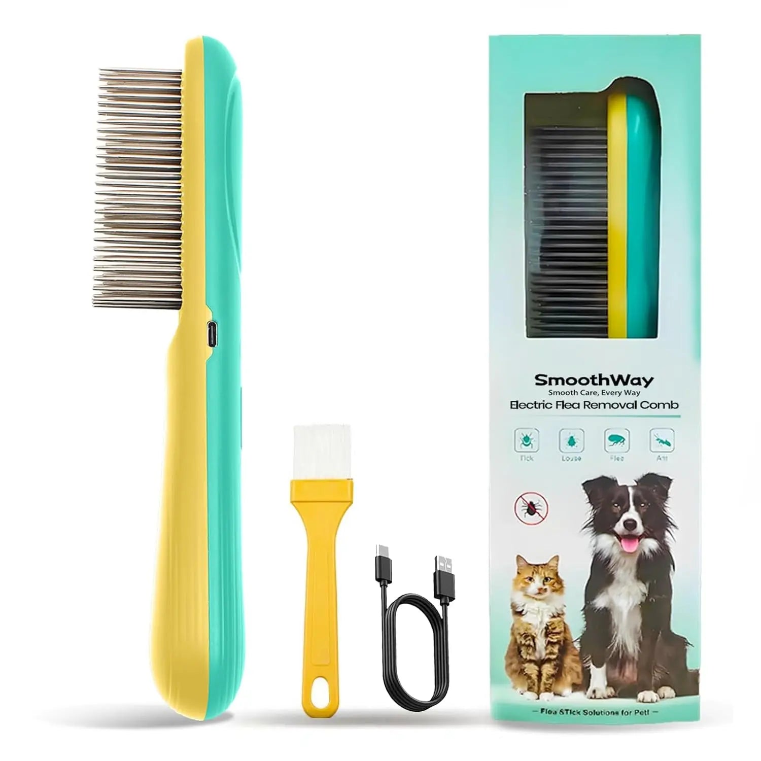 Dog Flea Comb Stainless Steel Detangling Grooming Tool Long Hair Pets