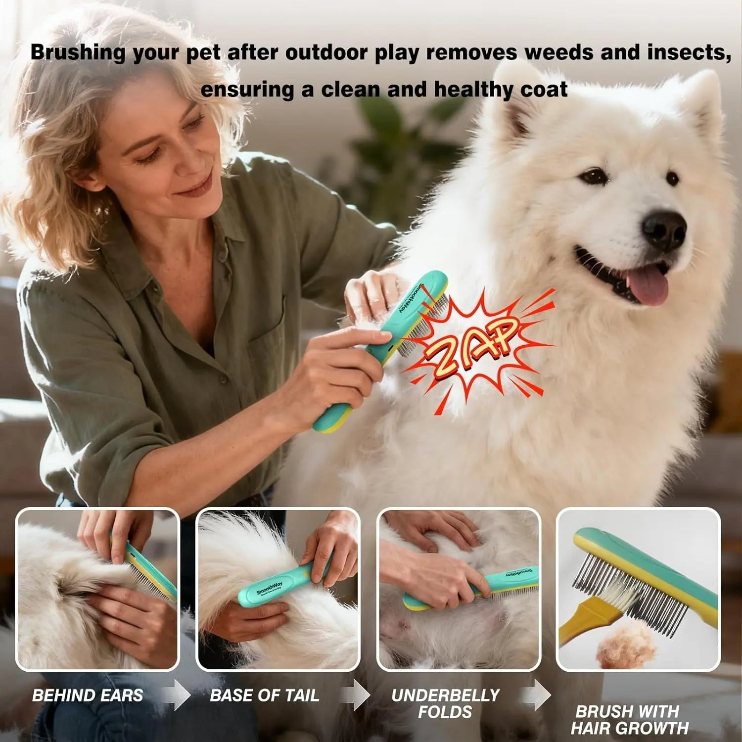 Dog Flea Comb Stainless Steel Detangling Grooming Tool Long Hair Pets