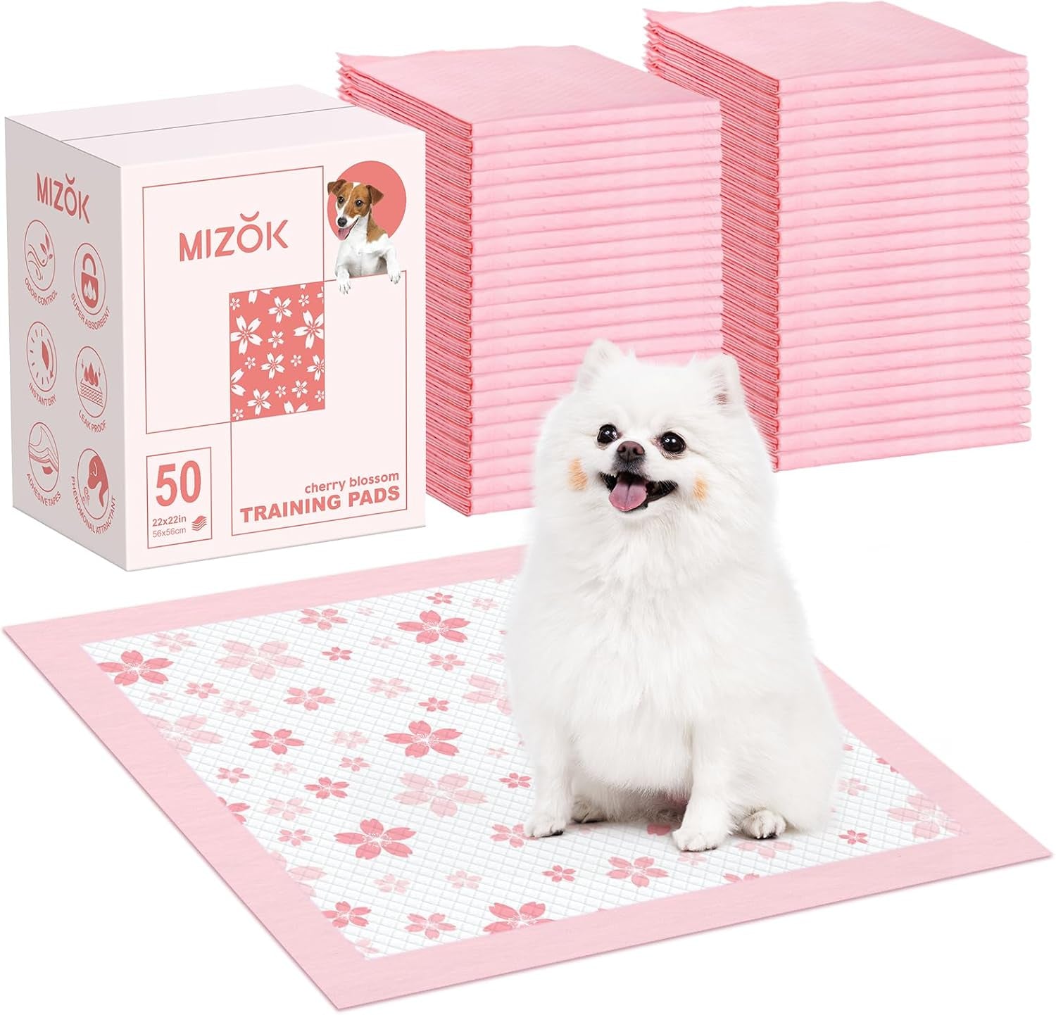 Dog & Small Pet Training Pads 22x22 Leak Proof Quick Dry 50 Count Pink