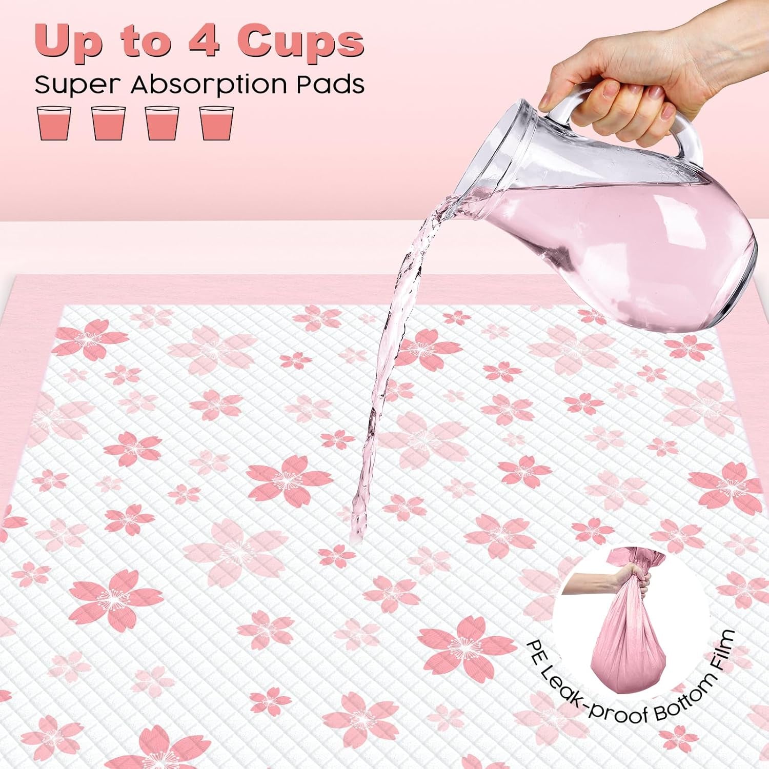 Dog & Small Pet Training Pads 22x22 Leak Proof Quick Dry 50 Count Pink
