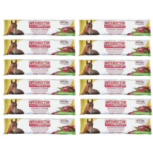 Durvet Ivermectin Horse Wormer Apple Flavor Broad Spectrum Equine Dewormer 12PCK