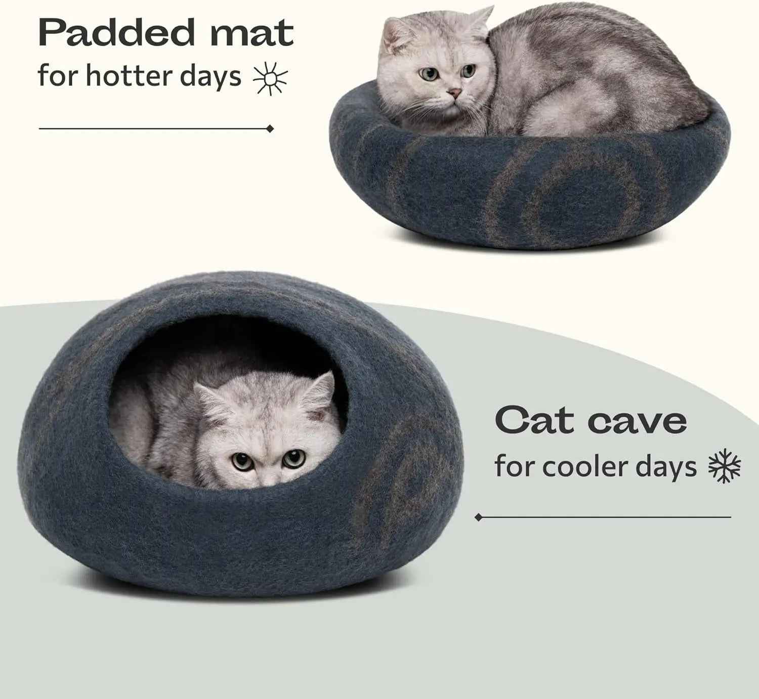 Eco-Friendly Cat Cave Bed – Handmade 100% Merino Wool Felt Hideout for Cats & Kittens