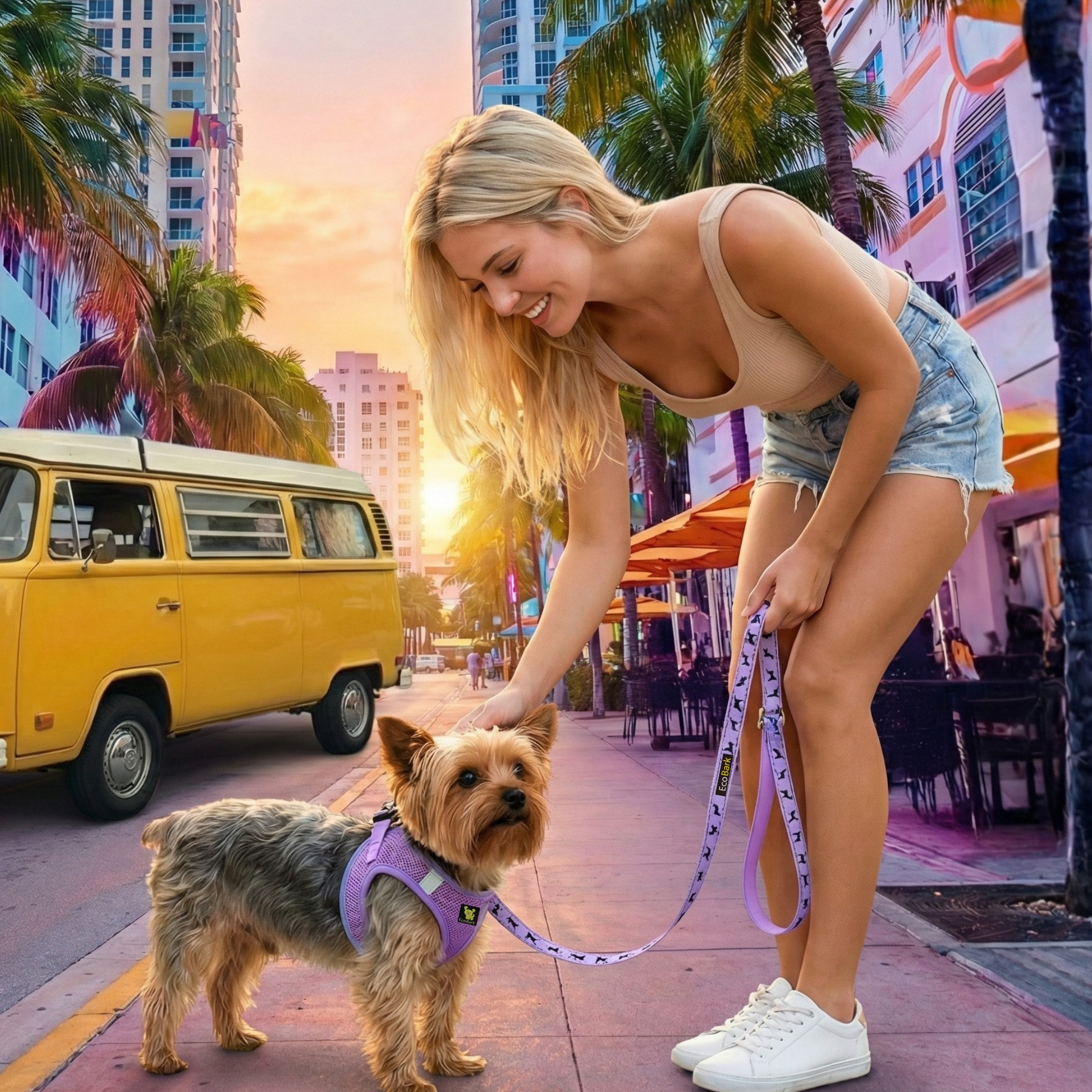 EcoBark Step In Dog Harness - Teacup & Small Breeds- Reflective Soft Mesh Harness for Teacup, Small Dogs and Puppies / Lavender