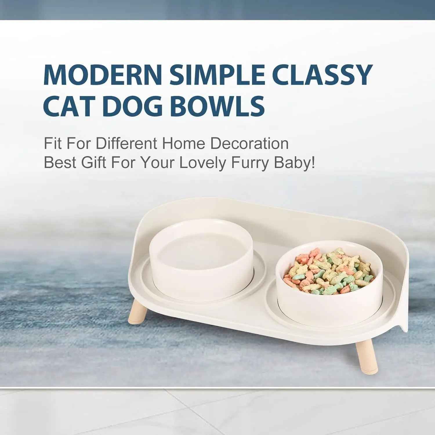 Elevated Ceramic Cat & Dog Bowl Set with Splash Guard, Non-Slip Stand (2x480ml)
