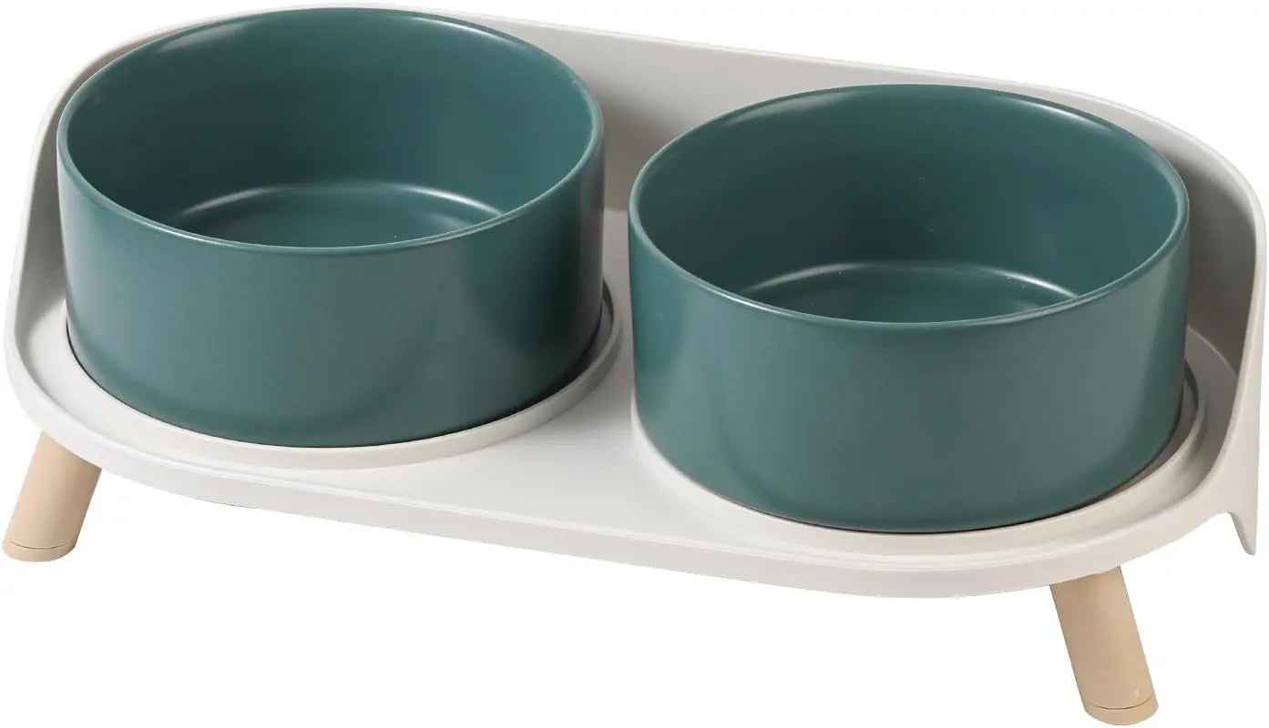 Elevated Ceramic Cat & Dog Bowl Set with Splash Guard, Non-Slip Stand (2x480ml)
