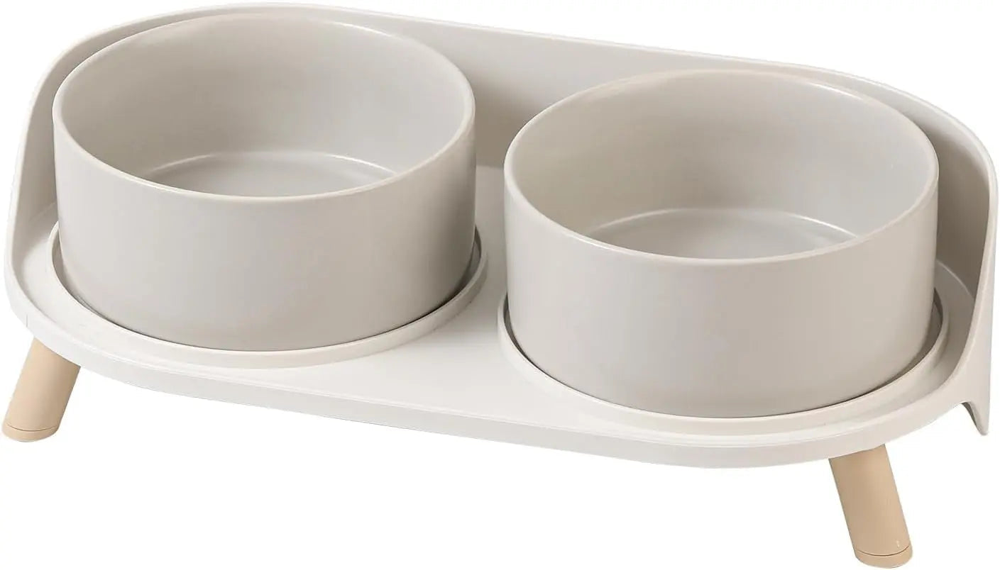 Elevated Ceramic Cat & Dog Bowl Set with Splash Guard, Non-Slip Stand (2x480ml)