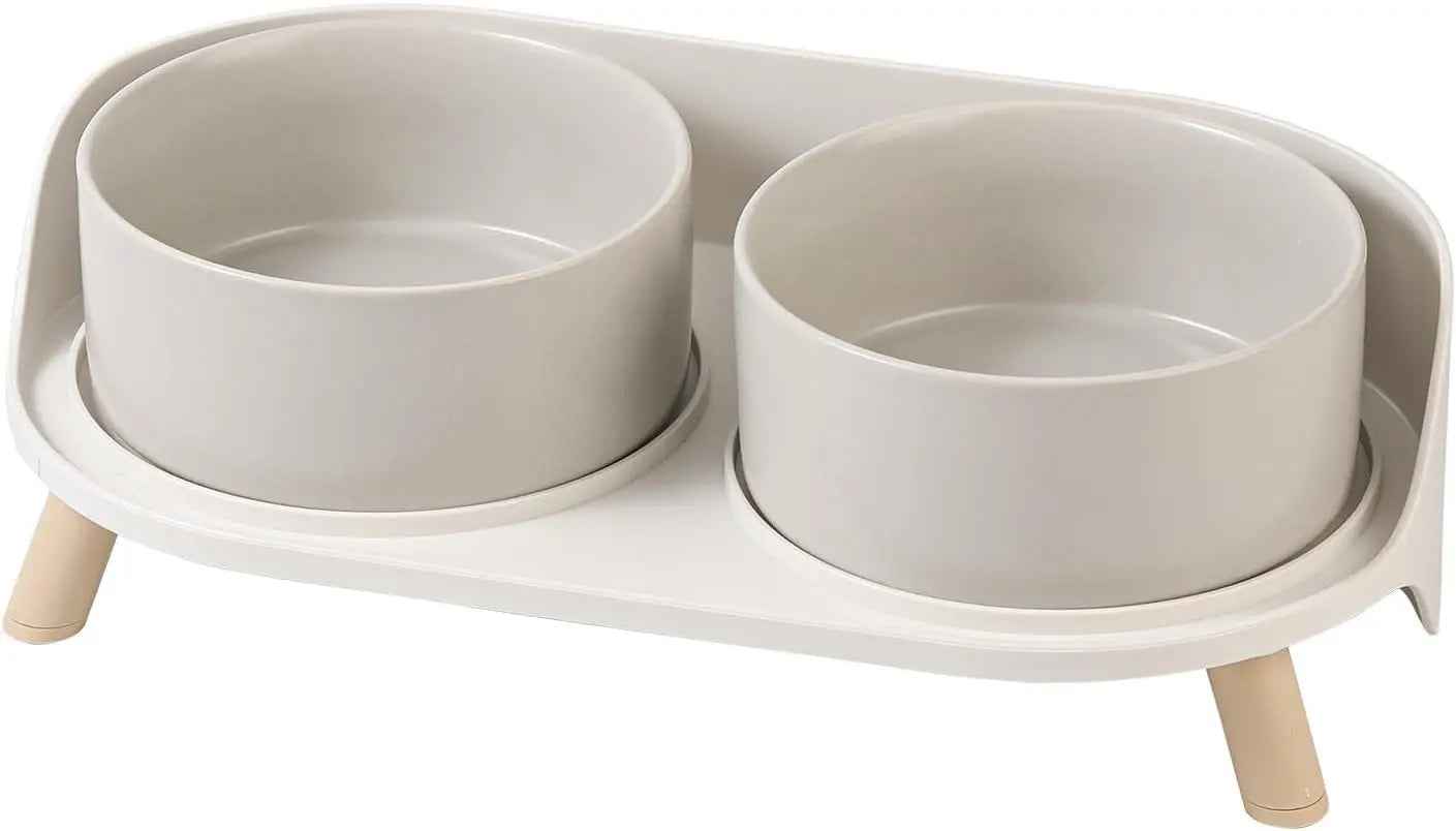 Elevated Ceramic Cat & Dog Bowl Set with Splash Guard, Non-Slip Stand (2x480ml)