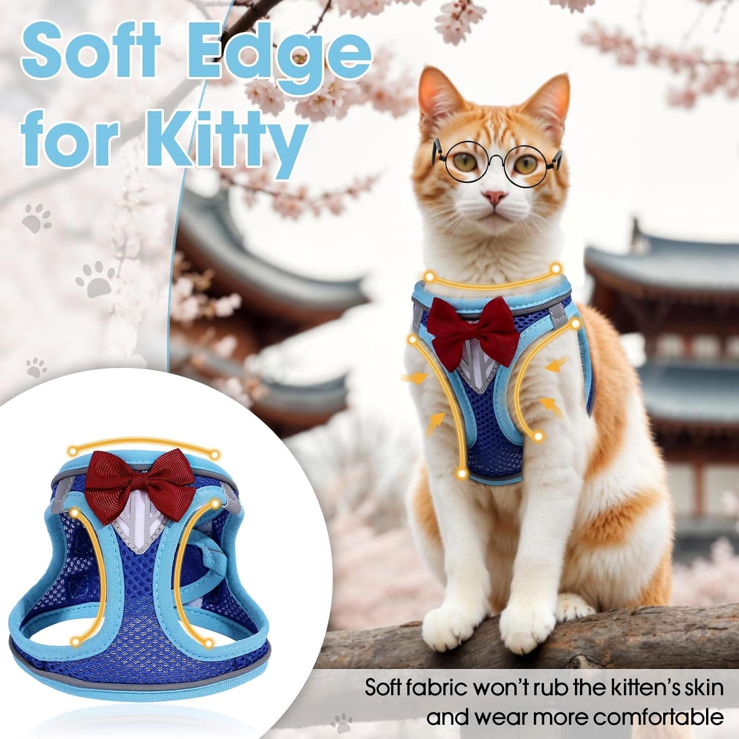 Escape Proof Cat Harness Leash Set Reflective Breathable Adjustable
