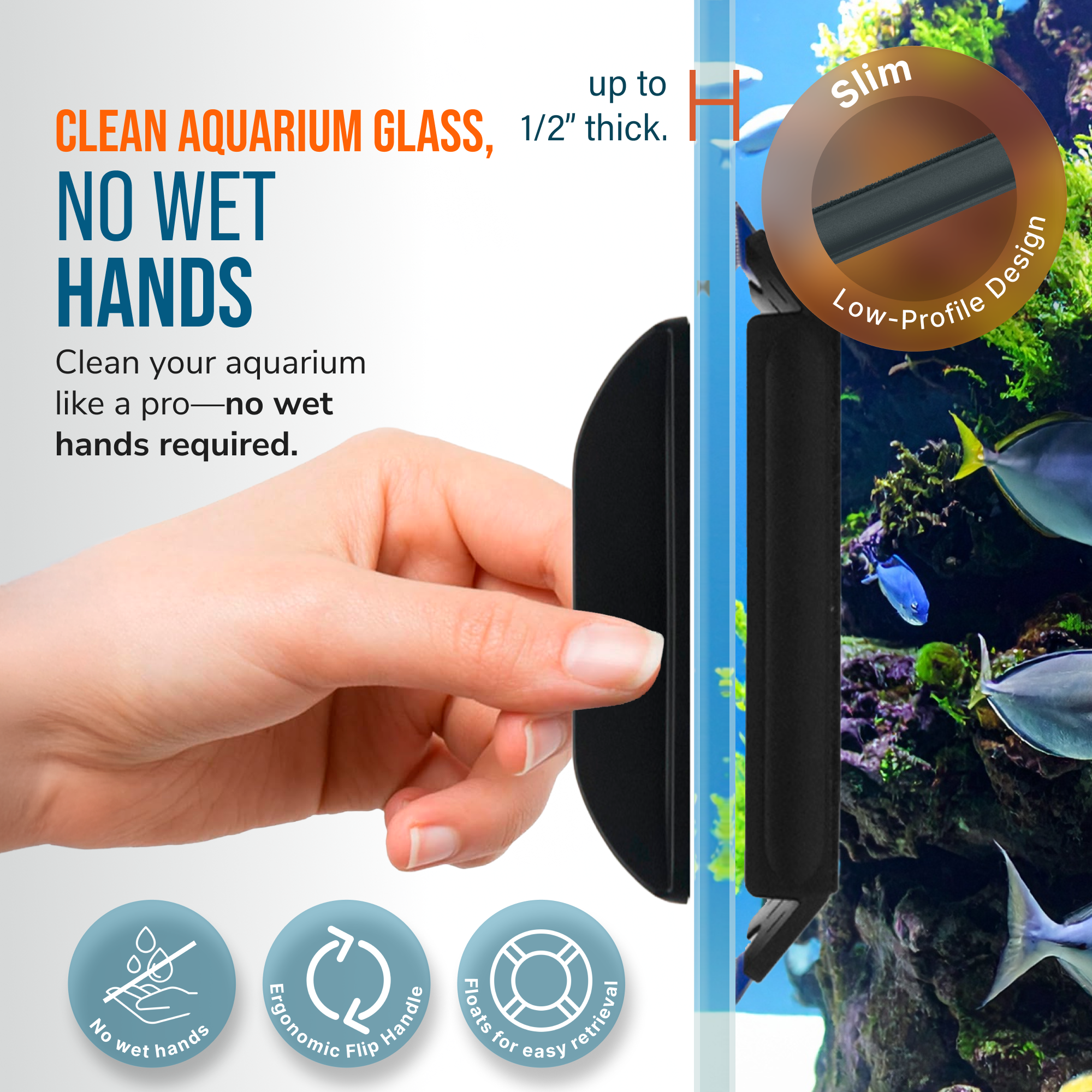 Flipper Edge Limited Edition Clownfish 2 in 1 Floating Magnetic Aquarium Algae Cleaner (STANDARD)