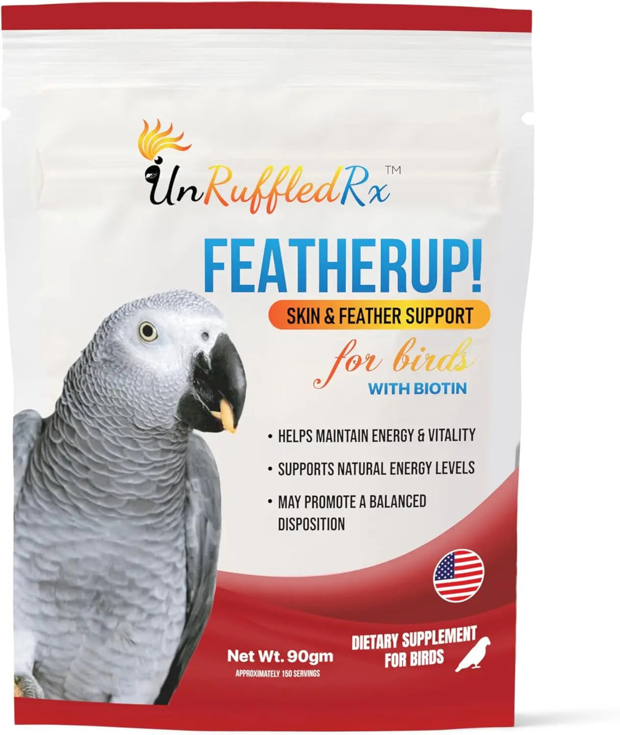 FeatherUp Bird Vitamins with Biotin & Calcium for Feather Growth 90g
