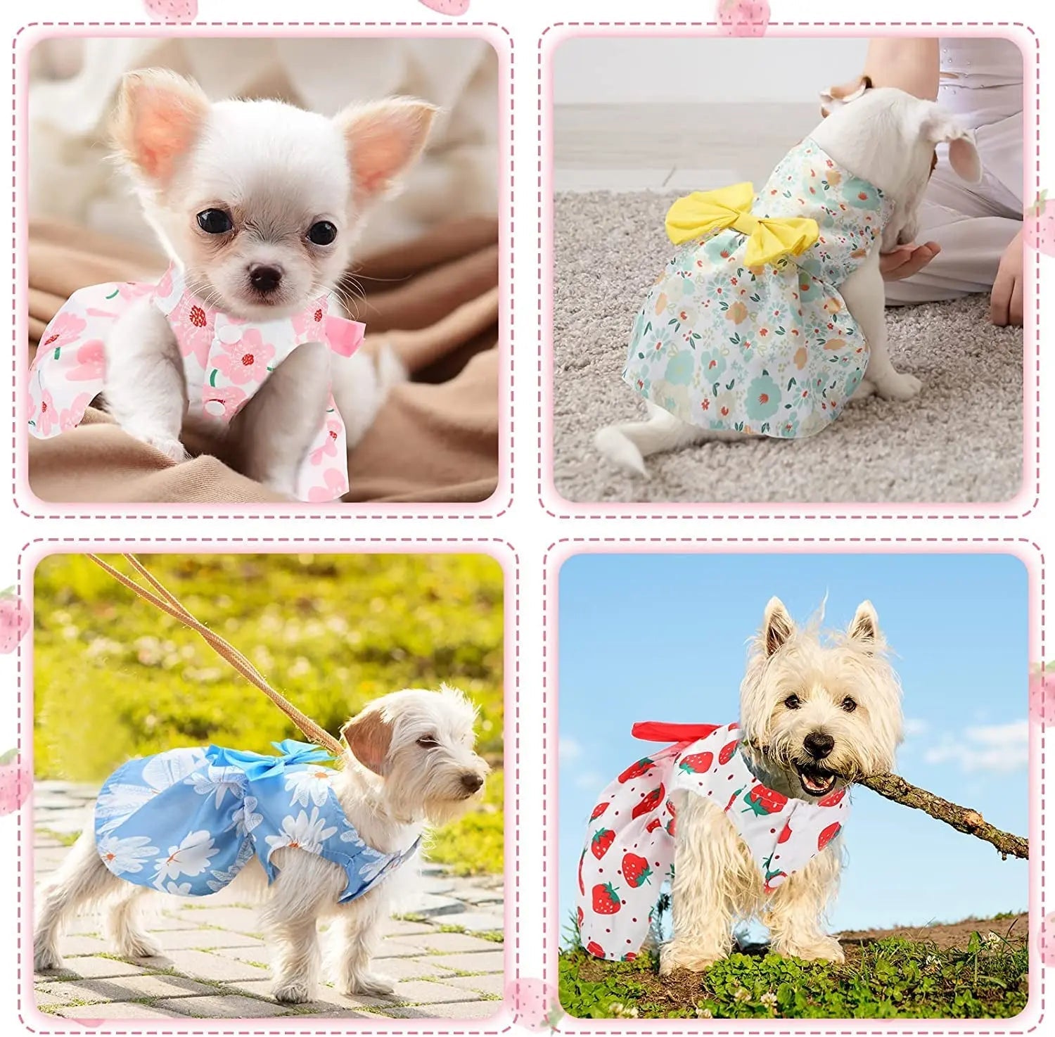 Floral Dog Dress Set Bow Summer Puppy Skirt Outfit Small Dogs Cats 5 Pack