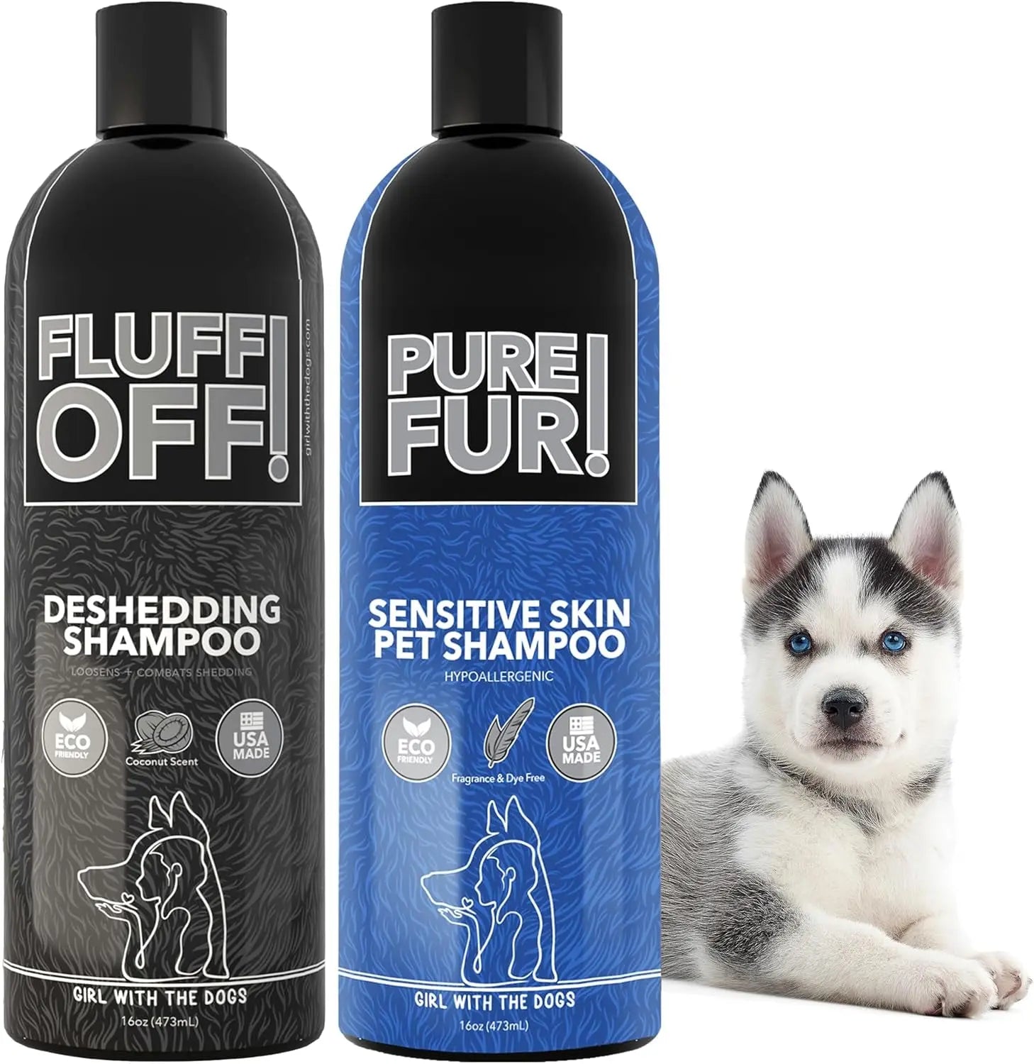 Fluff Off Dog & Cat Shampoo Set – Deshedding & Sensitive Skin, 16oz Each
