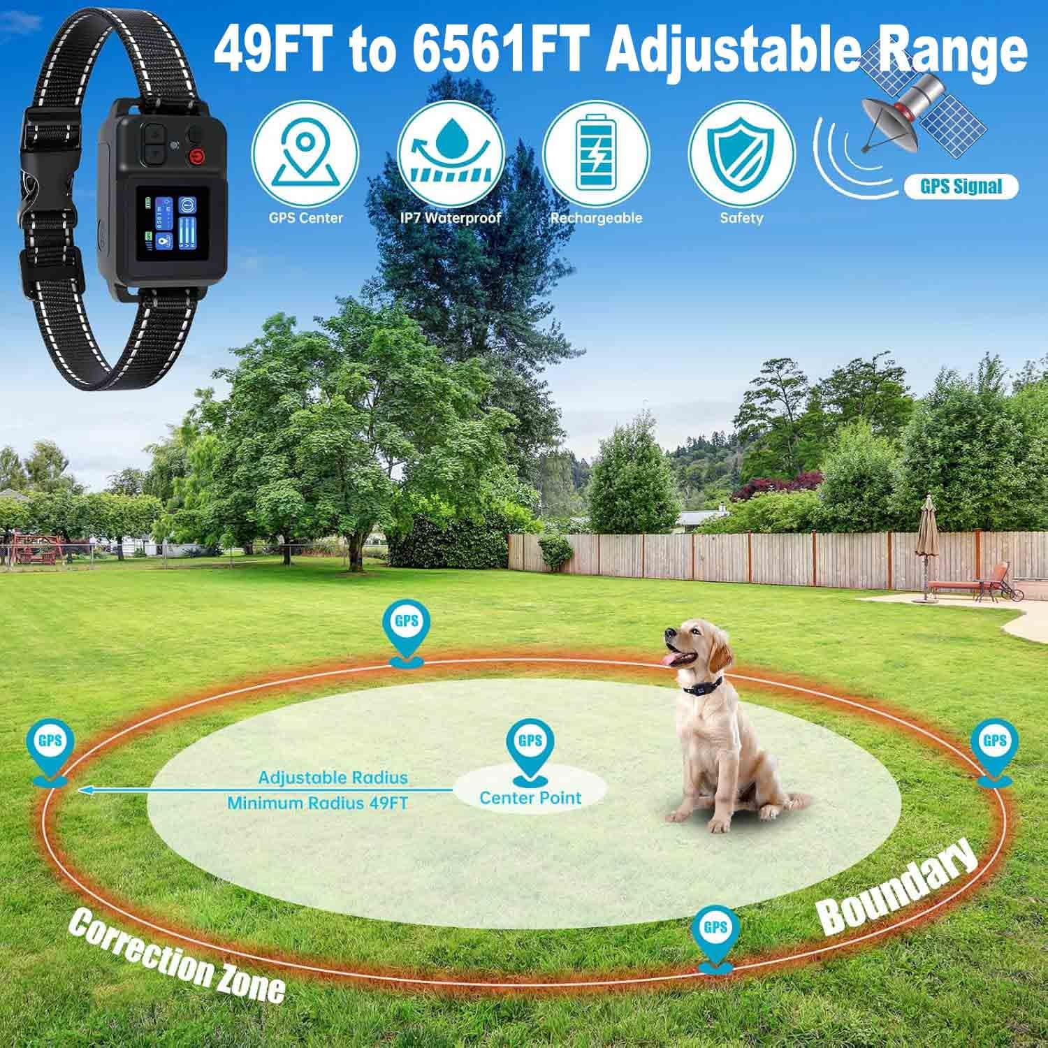 GPS Wireless Dog Fence System Rechargeable Waterproof Training Collar