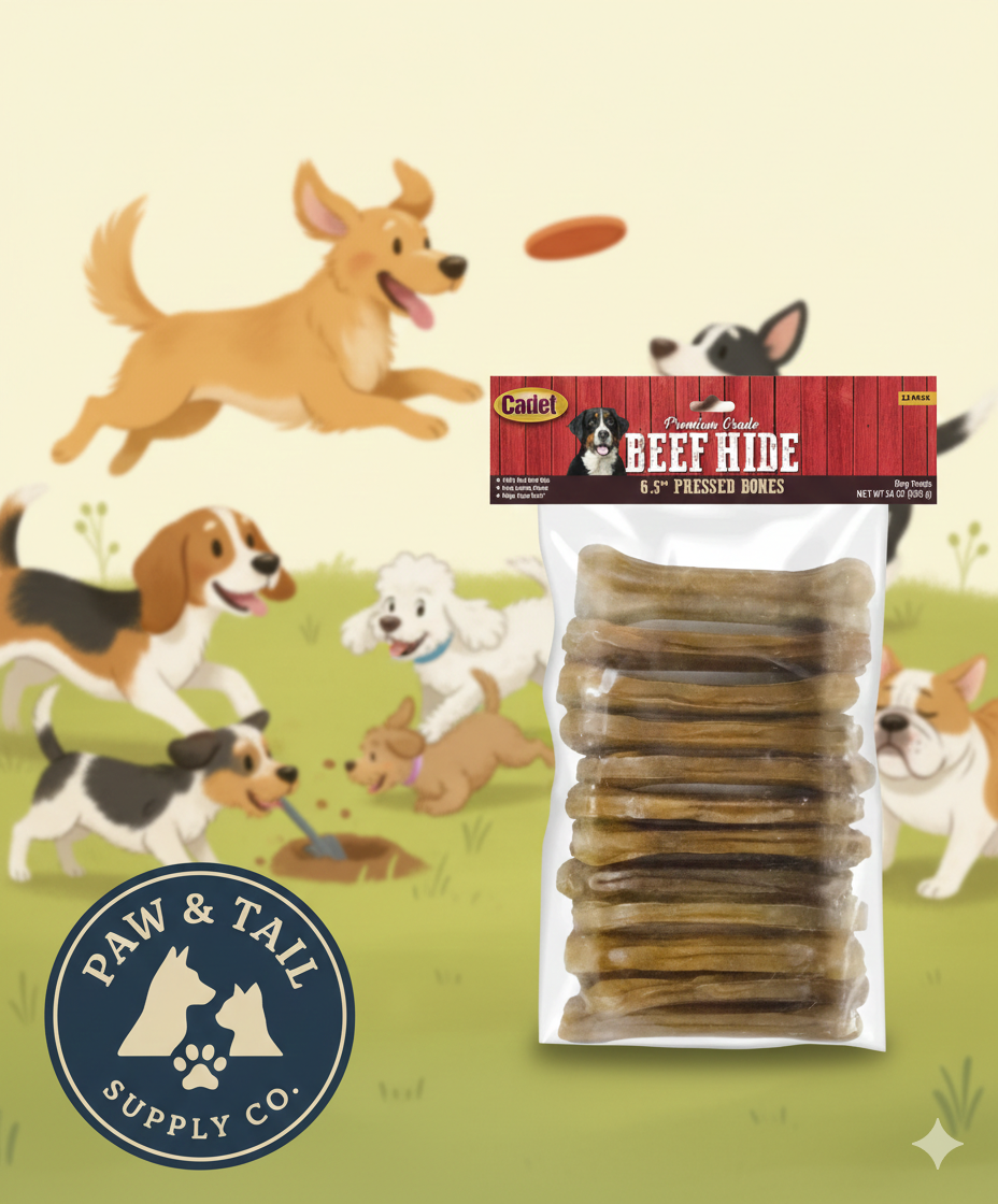 Cadet Pressed Rawhide Bones 6.5" Dog Chews 12 Pack Long Lasting Beef Hide