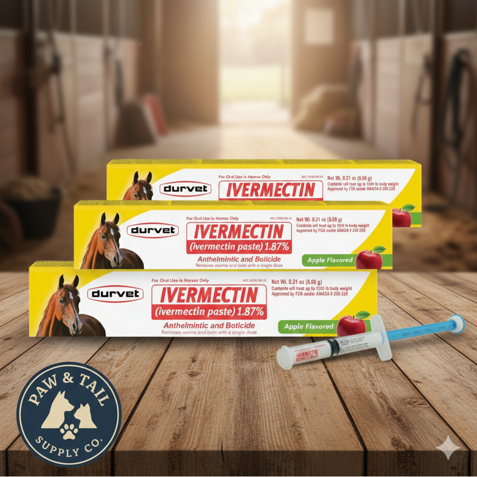 Durvet Ivermectin Horse Wormer Apple Flavor Broad Spectrum Equine Dewormer 3-Pack