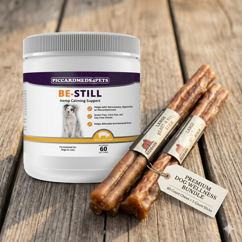 Dog Calming Chews Hemp 60ct + Large Collagen Stick 3ct Anxiety Relief Treat Bundle