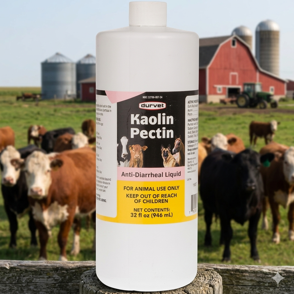 Durvet Kaolin Pectin Suspension Anti-Diarrhea for Dogs Cats Horses & Cattle 32 oz.