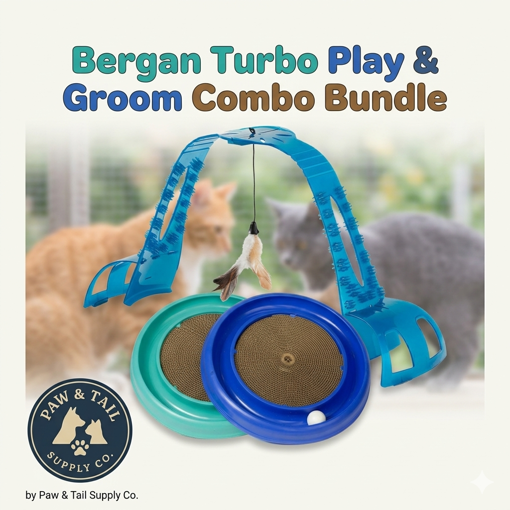 Bergan Turbo Scratcher Cat Toy 16” + Grooming Arch Combo - Interactive Scratch Pad & Self Groomer for Cats