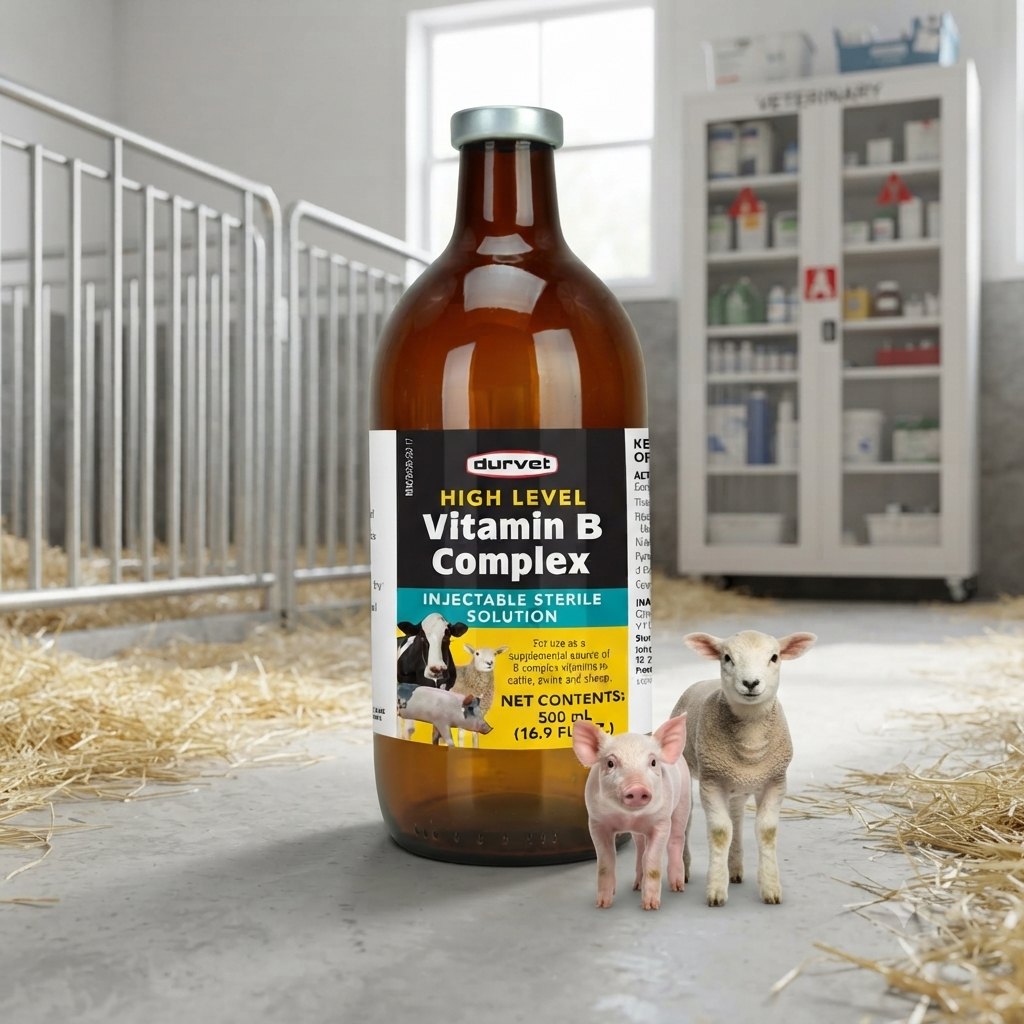 Durvet High Level Vitamin B Complex for Cattle Sheep Swine 500 mL