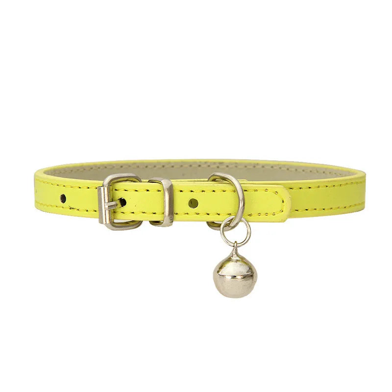 Cute Cat Collar Solid Faux Leather Adjustable Pet Collars with Bells Cats Products for Pets Dog Accessories