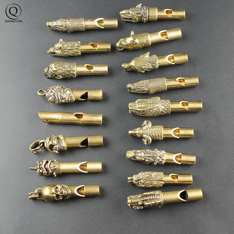 Pure Brass Outdoor Skull Whistle Keyring Hanging Jewelry Copper Training High Pitch Whistles Pendants Gifts Key Chain Ring DIY