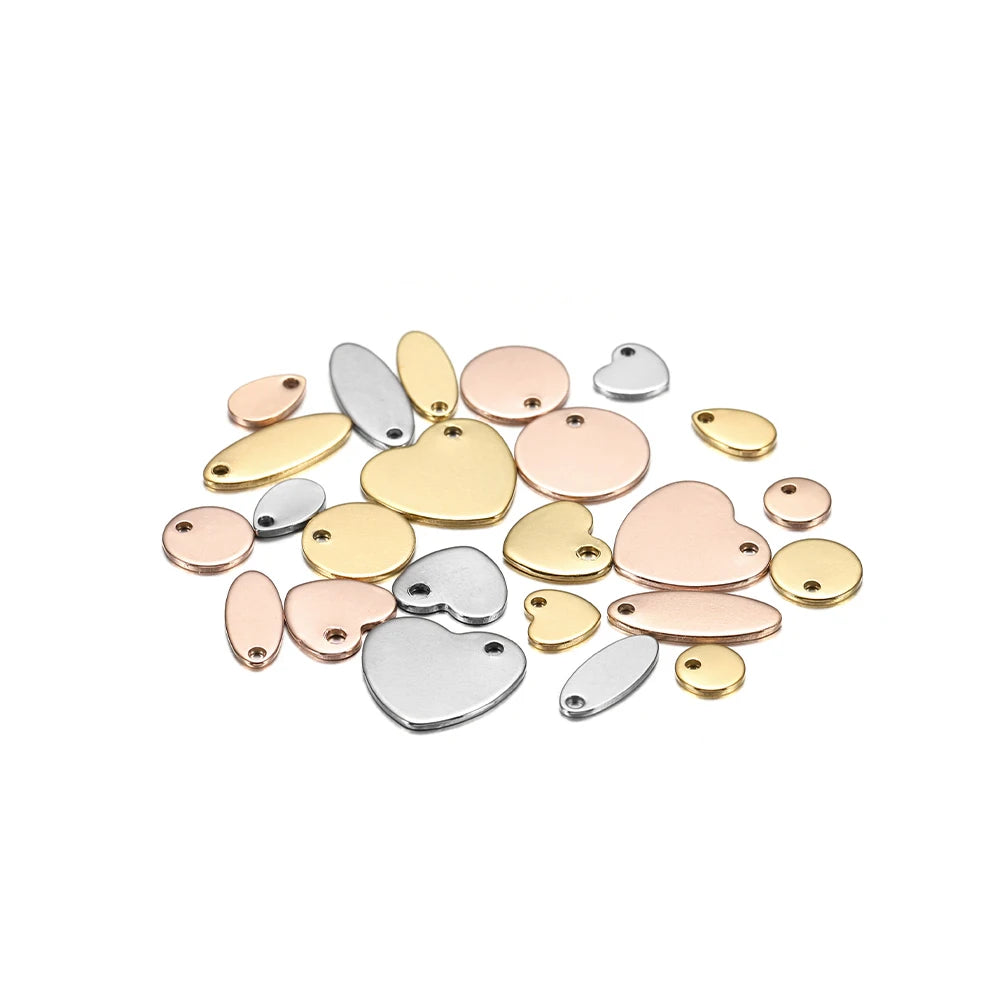 10-50Pcs Gold Stainless Steel Customized Dog Tag Heart-Shaped Oval Blanks Charm Pendant Charms For DIY Jewelry Making Supplies