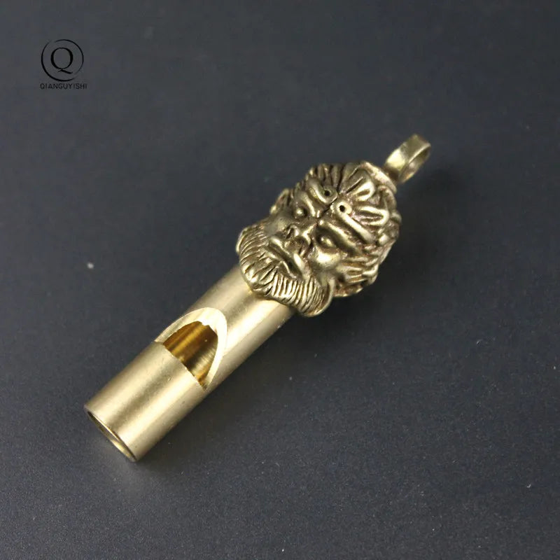 Pure Brass Outdoor Skull Whistle Keyring Hanging Jewelry Copper Training High Pitch Whistles Pendants Gifts Key Chain Ring DIY