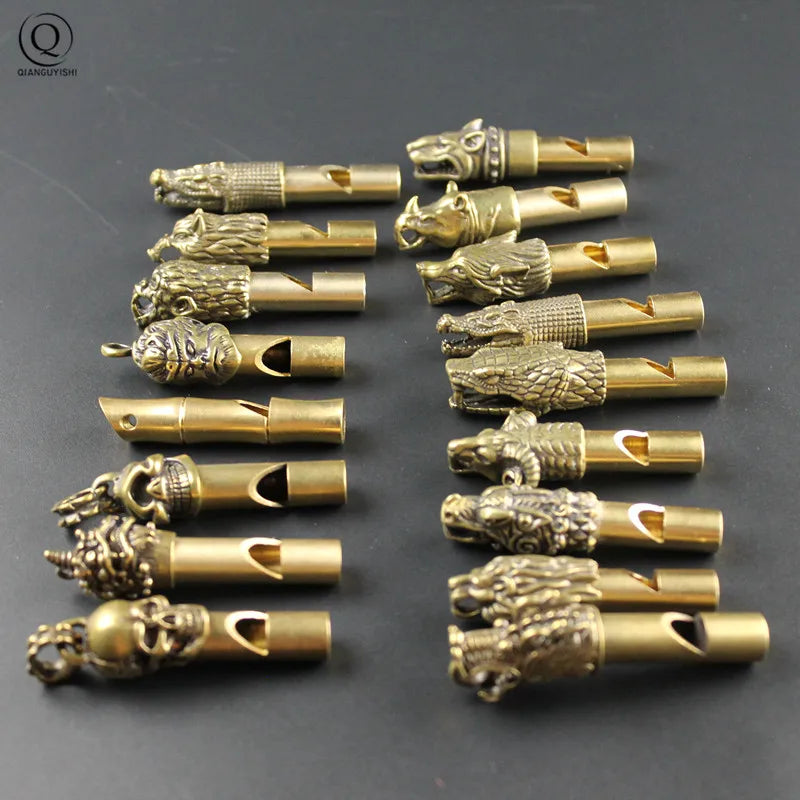 Pure Brass Outdoor Skull Whistle Keyring Hanging Jewelry Copper Training High Pitch Whistles Pendants Gifts Key Chain Ring DIY