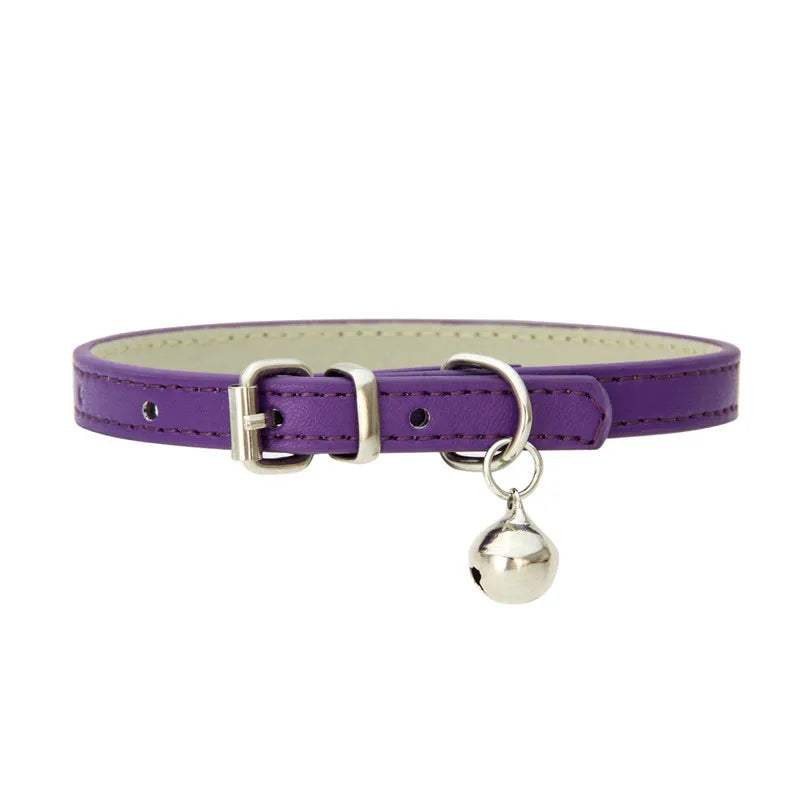Cute Cat Collar Solid Faux Leather Adjustable Pet Collars with Bells Cats Products for Pets Dog Accessories