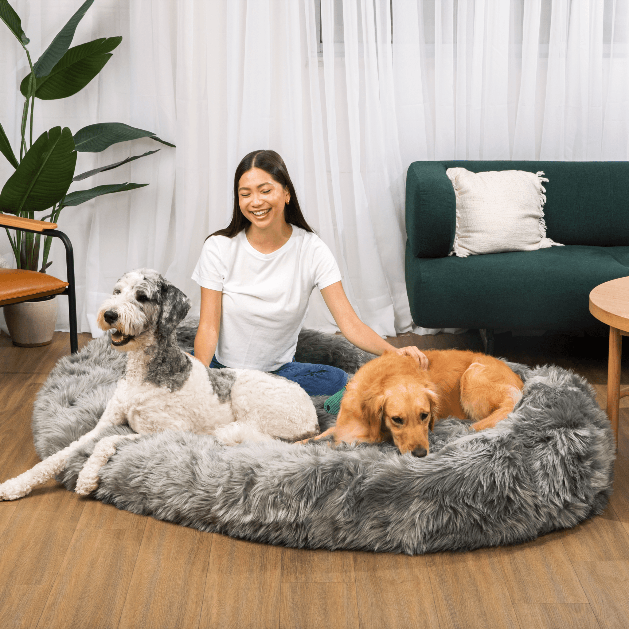 PupCloud Human-Size Faux Fur Memory Foam Dog Bed - Charcoal Grey