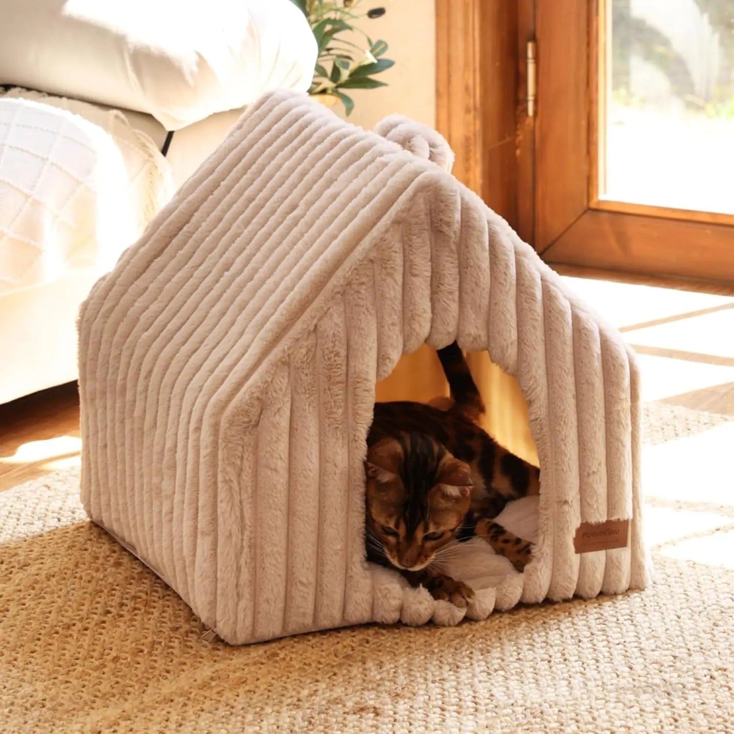 Washable Indoor Cat & Dog Cave Bed with Removable Pillow
