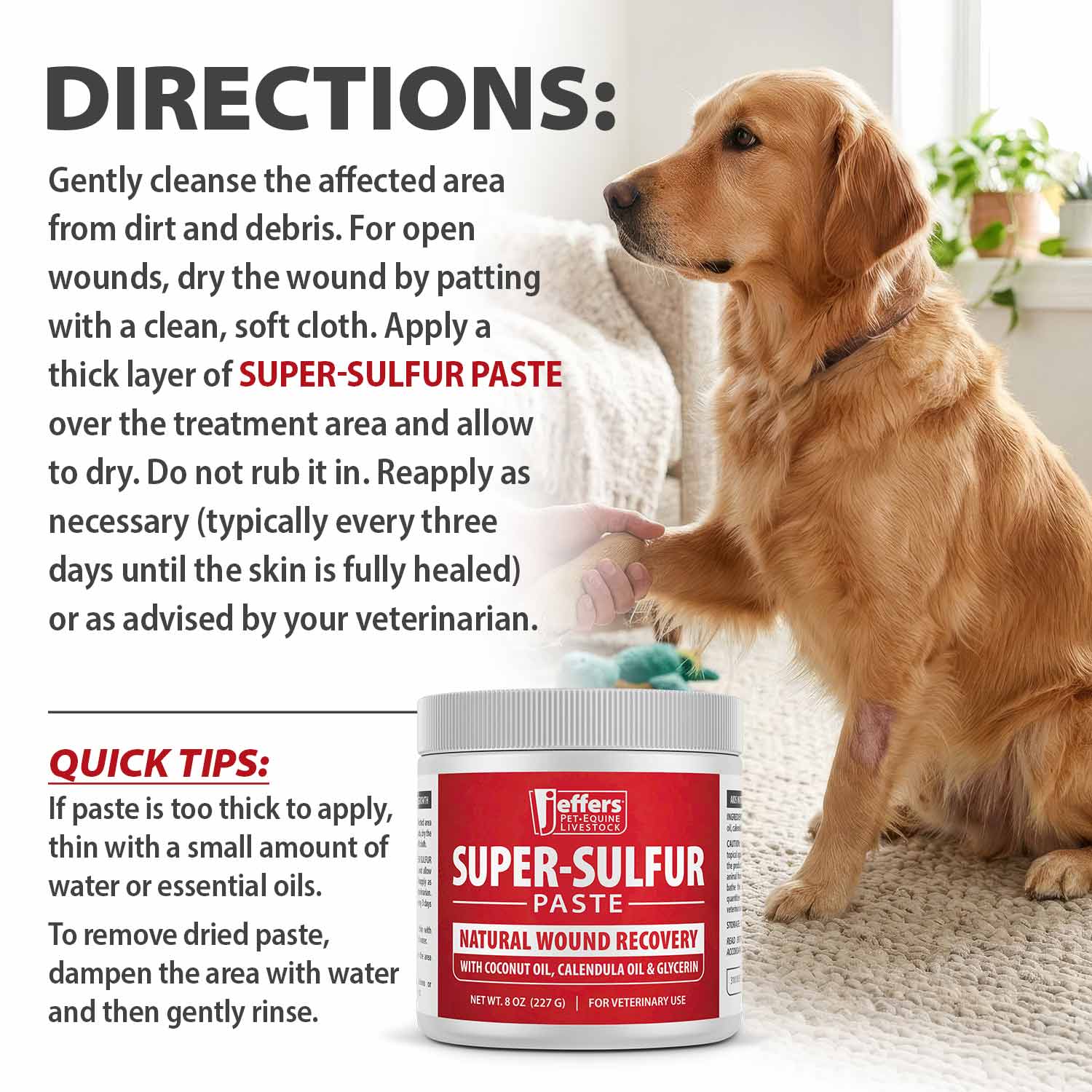 Jeffers Super-Sulfur Skin & Wound Healing Paste for Pets, Horses, & Livestock