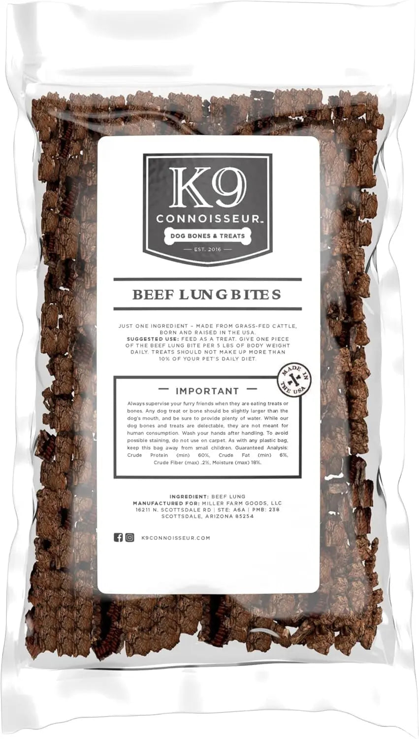 K9 Connoisseur Beef Lung Dog Treats 8 oz & 2.5 lb USA Single Ingredient Bulk