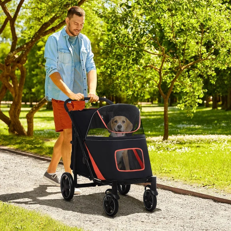 One-Click Foldable Stroller for Large Medium Small Dogs, Pet, Cats with Storage