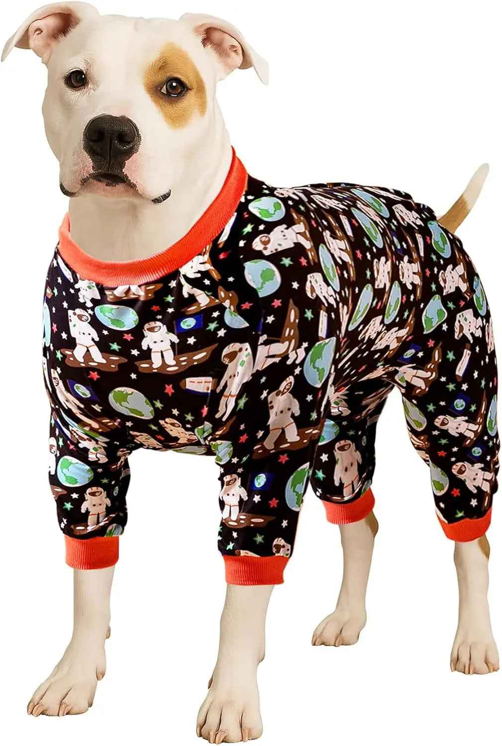 Large Dog Onesie Pajamas – Space Astronaut Print, UV Recovery Pullover