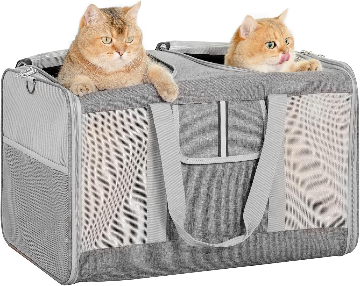 Large Dual Cat Carrier 38lb Capacity Soft Sided Pet Travel Bag w/ Divider & Mesh