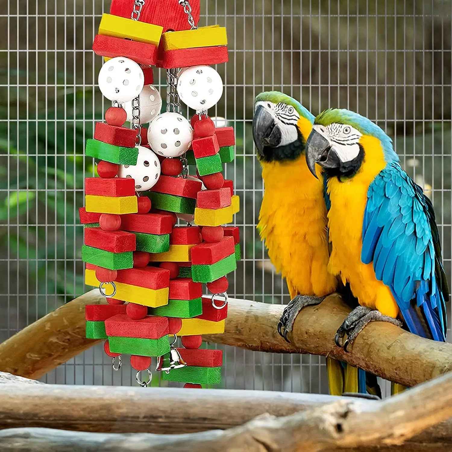 Large Parrot Wood Chew Toy with Bells – 22 Inches