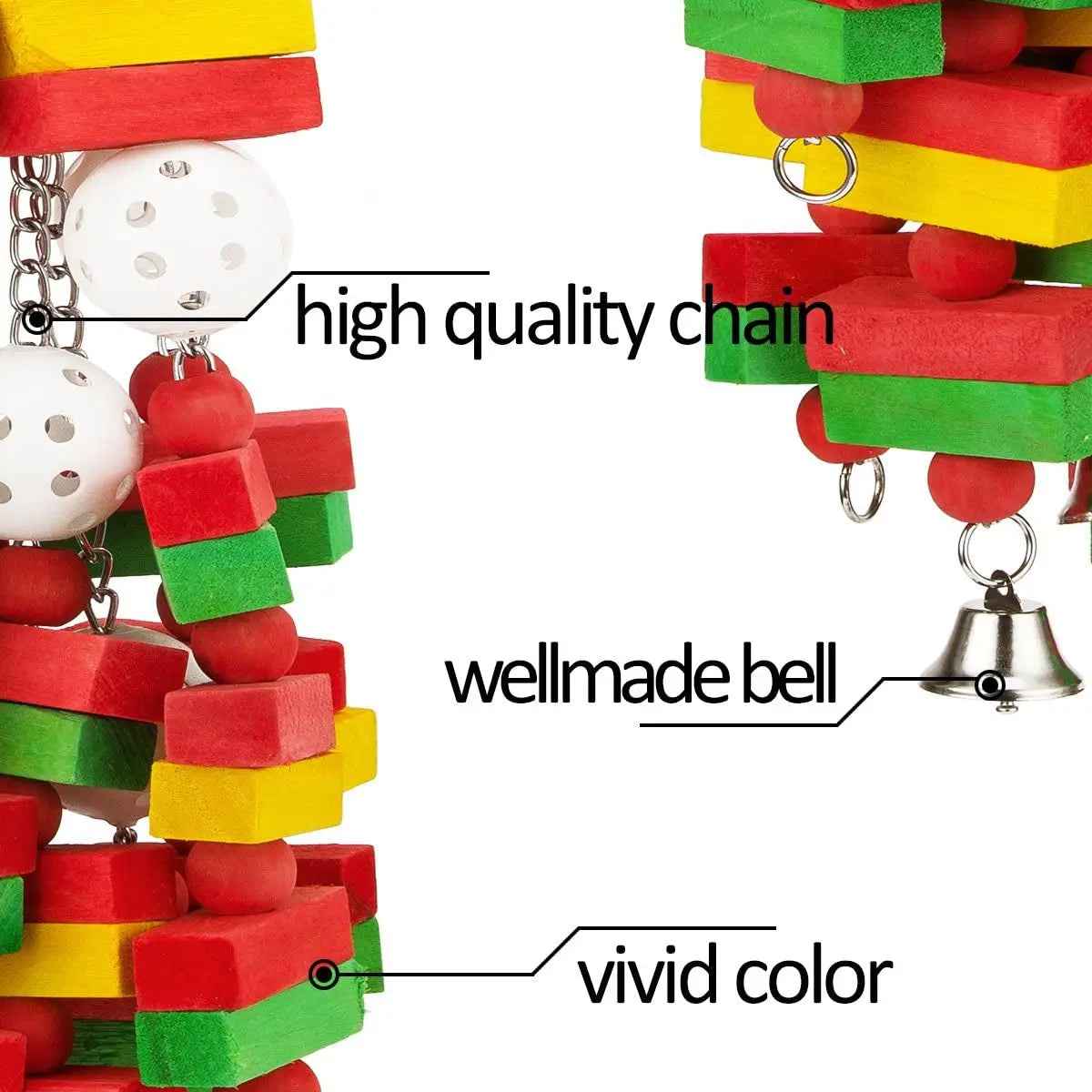 Large Parrot Wood Chew Toy with Bells – 22 Inches
