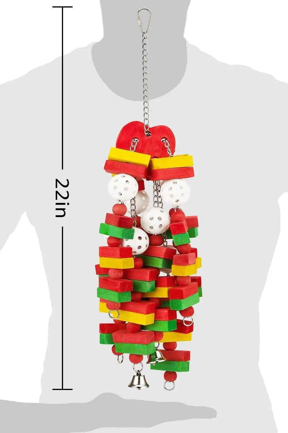 Large Parrot Wood Chew Toy with Bells – 22 Inches