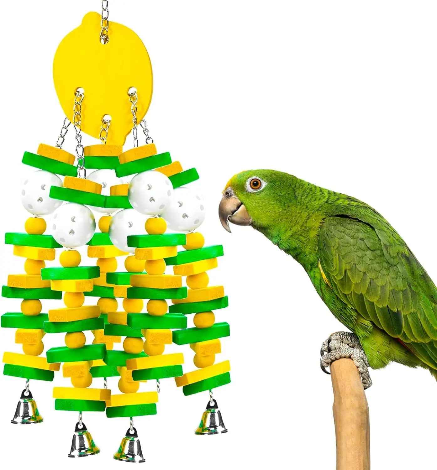 Large Parrot Wood Chew Toy with Bells – 22 Inches