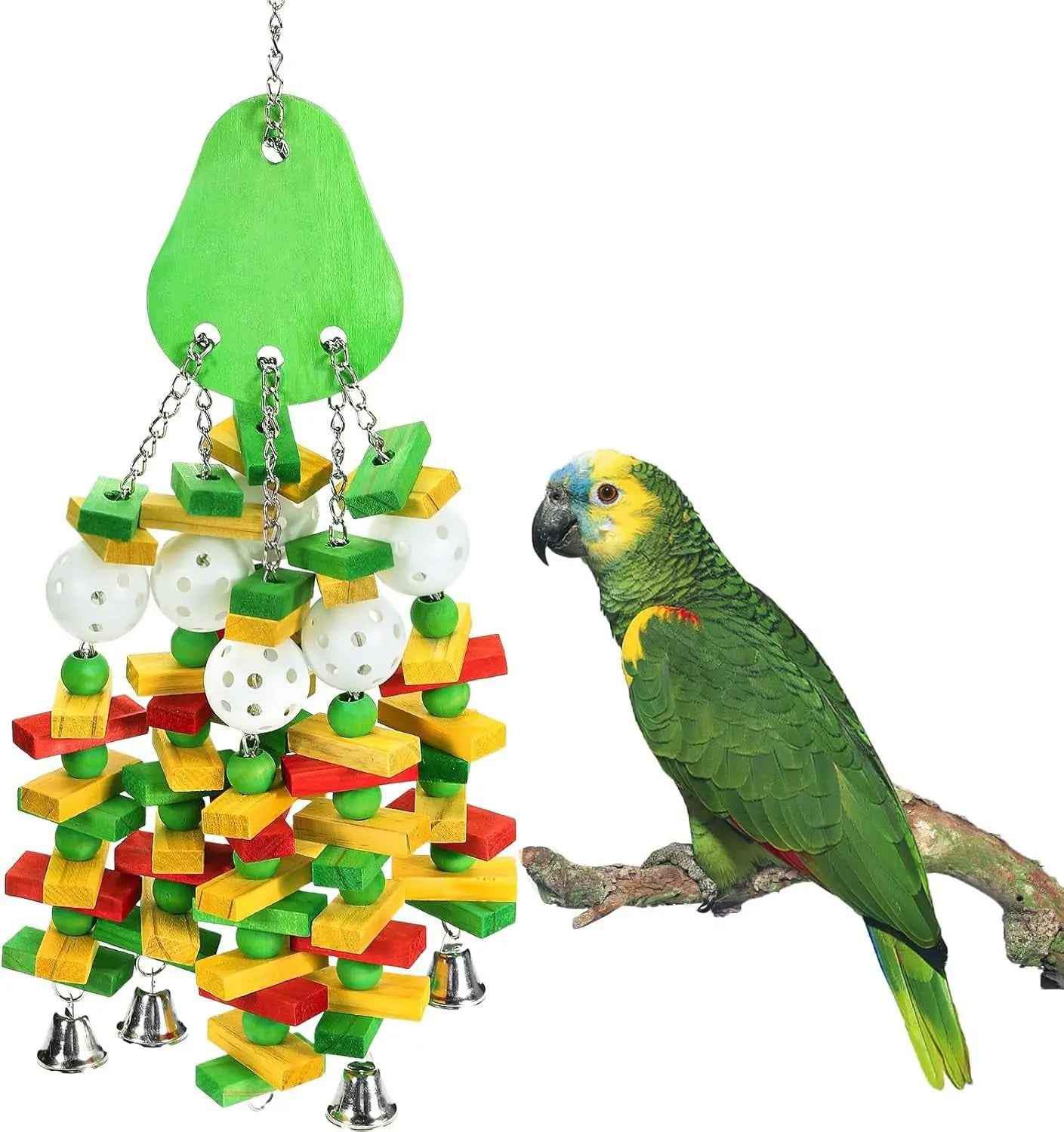 Large Parrot Wood Chew Toy with Bells – 22 Inches