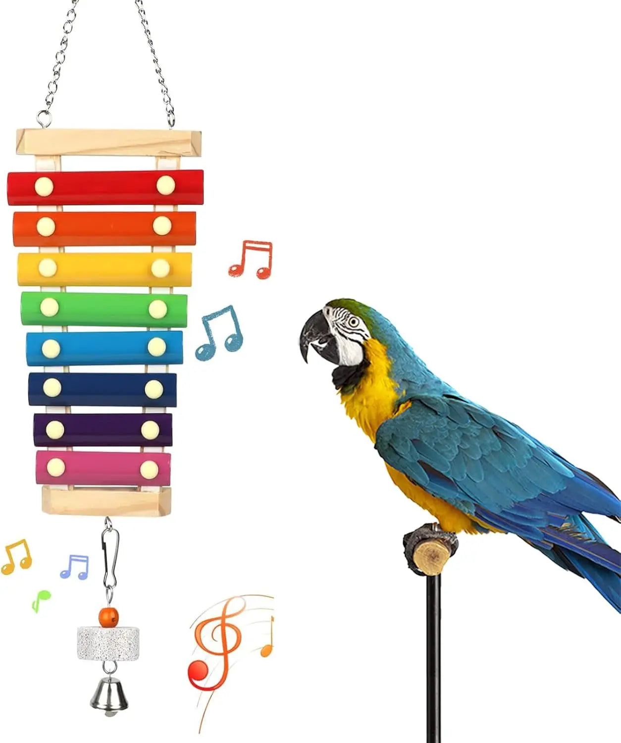 Large Parrot Xylophone Toy – Wooden Chew Toy with Grinding Stone for Birds