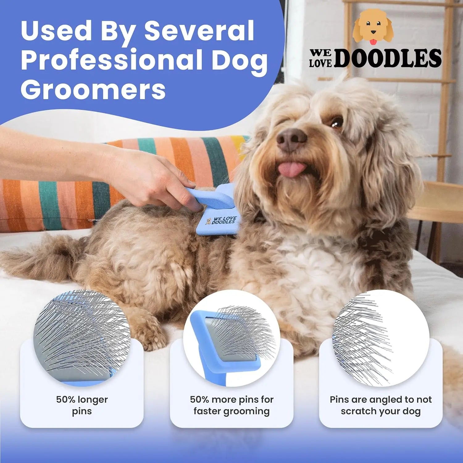 Long-Pin Slicker Brush for Dogs – Dematting & Grooming for Long Coats