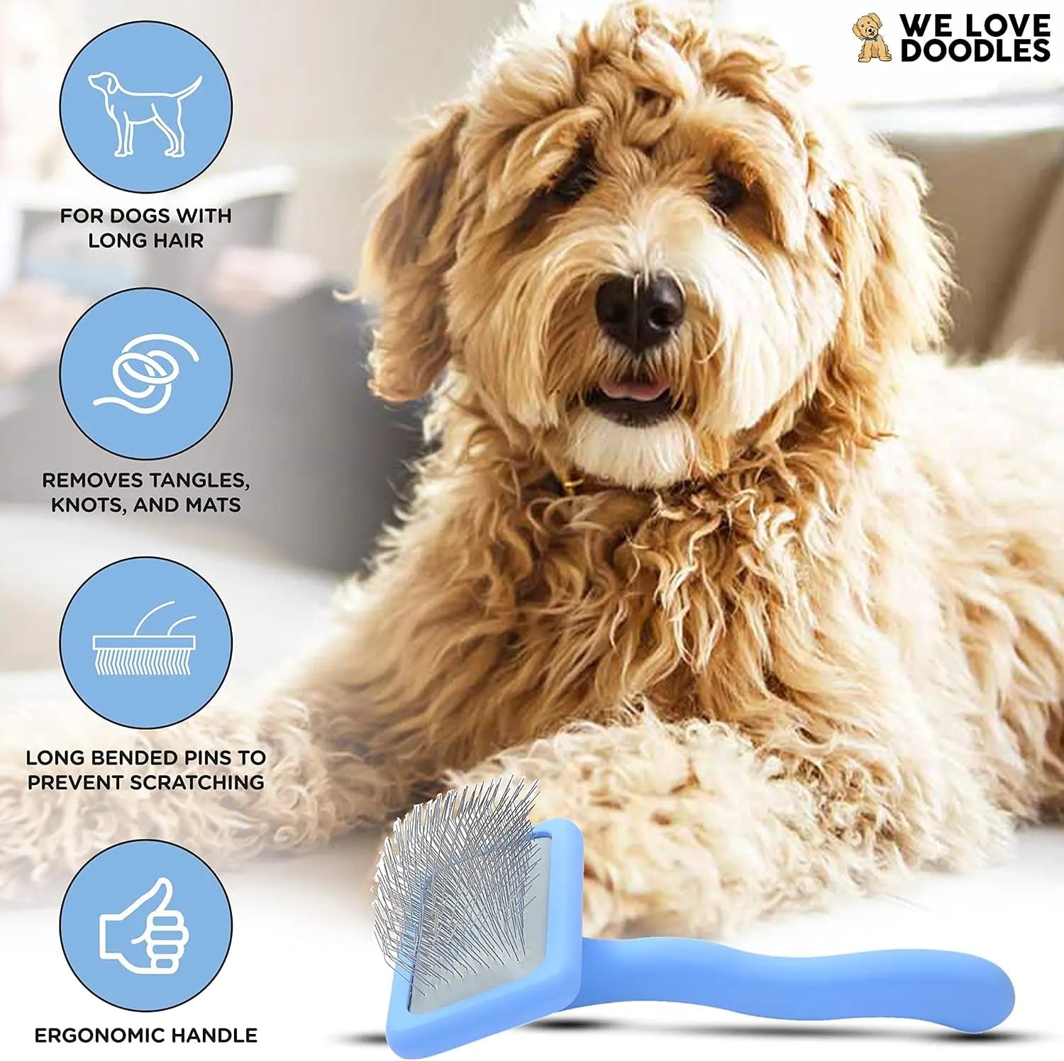 Long-Pin Slicker Brush for Dogs – Dematting & Grooming for Long Coats