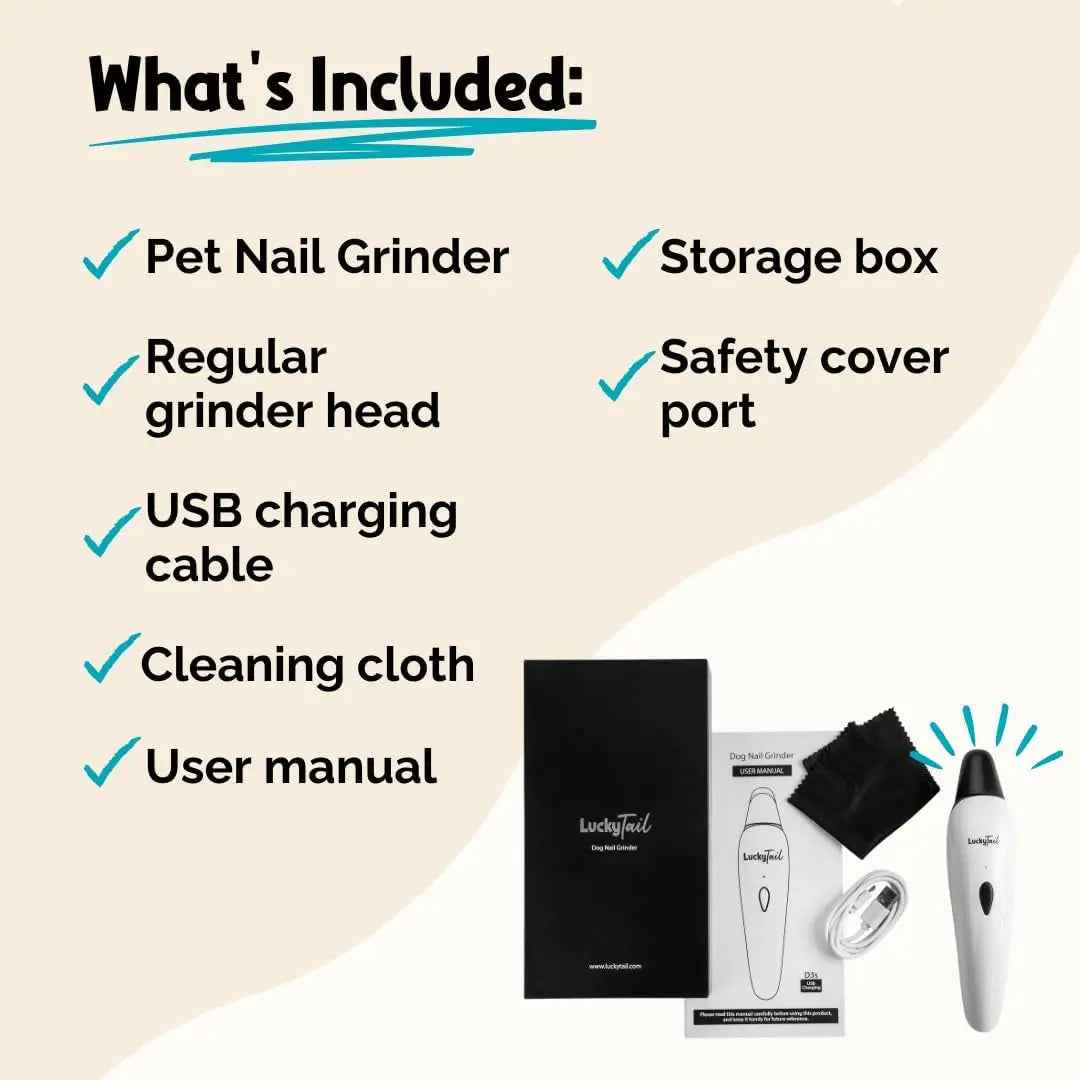 Luckytail Pet Nail Grinder Quiet USB Rechargeable 2 LED 2 Speeds