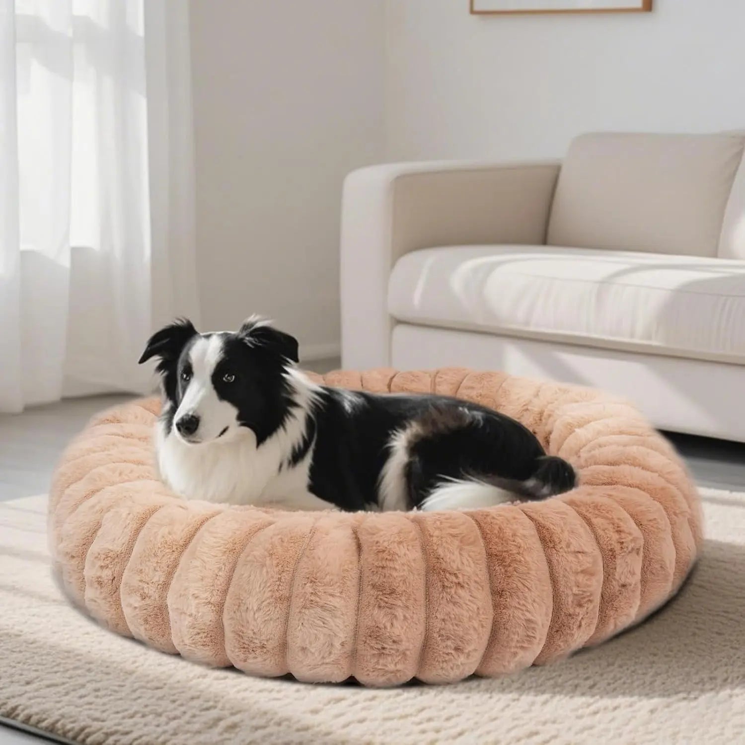 Faux Fur Calming Donut Dog & Cat Bed with Non-Slip Base