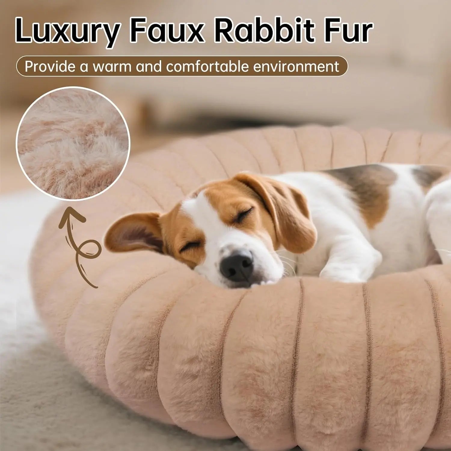 Faux Fur Calming Donut Dog & Cat Bed with Non-Slip Base