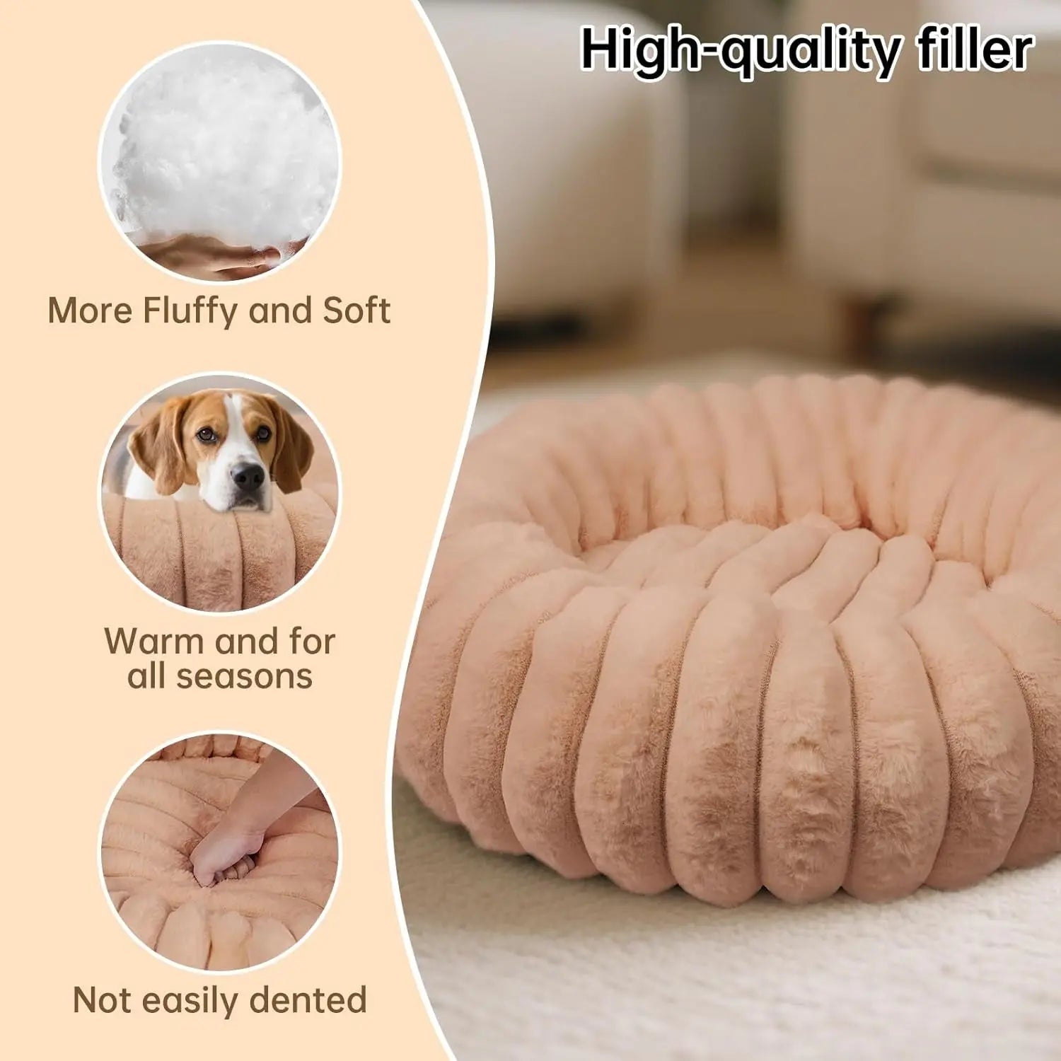 Faux Fur Calming Donut Dog & Cat Bed with Non-Slip Base