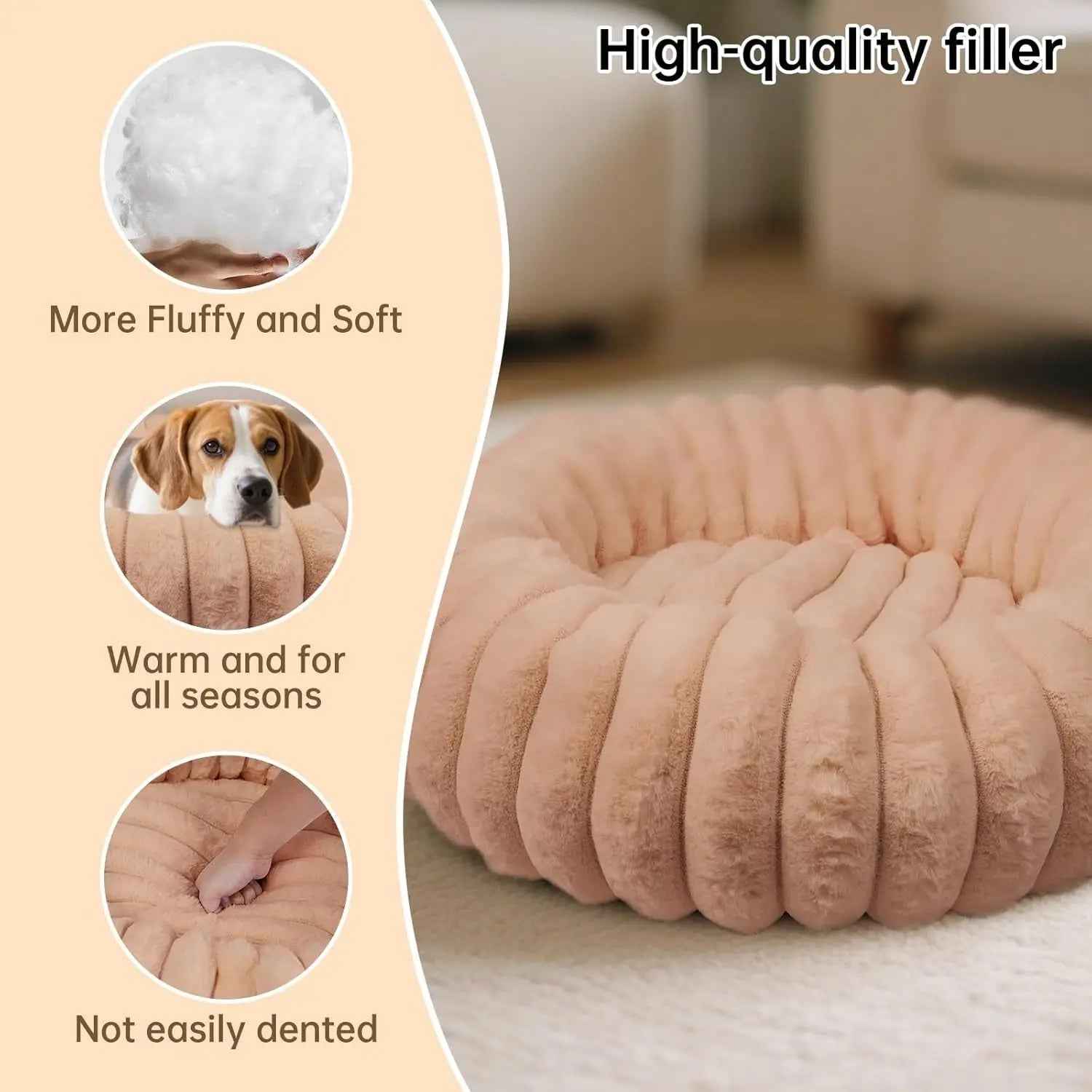 Faux Fur Calming Donut Dog & Cat Bed with Non-Slip Base